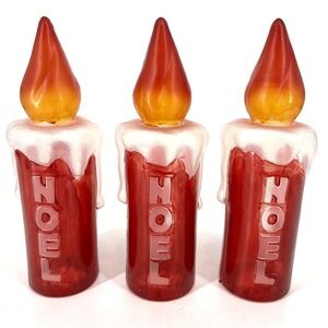 Vintage Red Blow Mold Noel Candle Lot Of 3 Christmas 10.5 In Tall